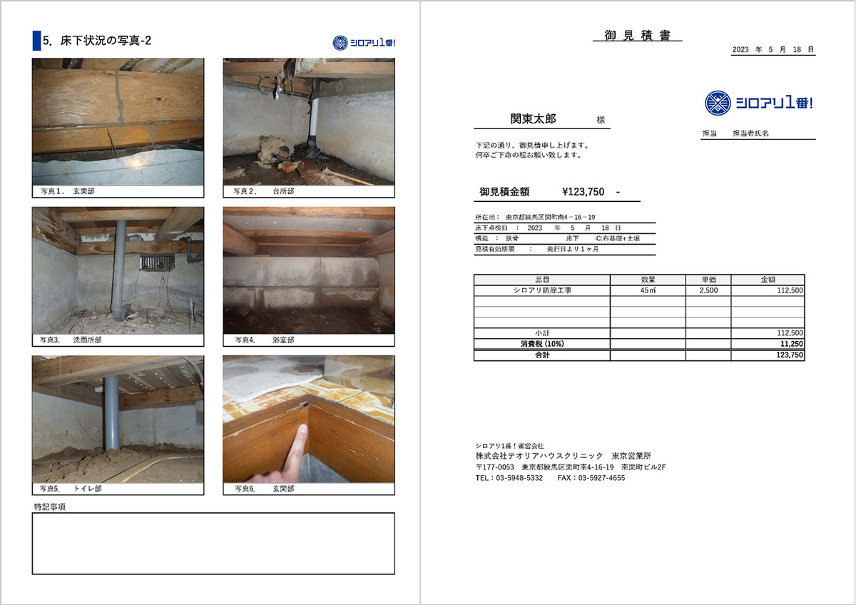 シロアリ調査報告書・見積もり